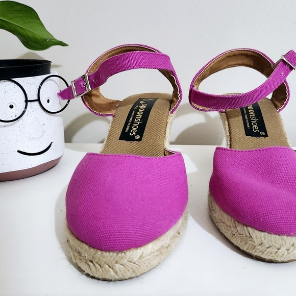 Pink canvas espadrille wedges EU 37 jute rope trim, adjustable ankle straps - Picture 5 of 7